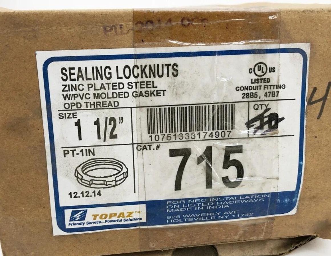 Box of 6 New Topaz 715 Sealing Locknuts 1-1/2"