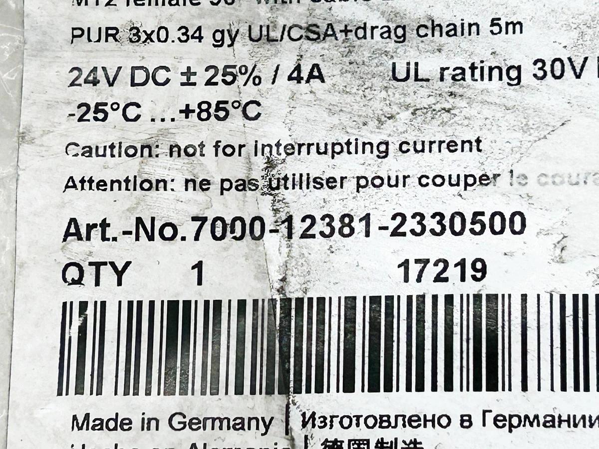 New Murr 7000-12381-2330500 Cordset M12 Female 5-Pin 30VDC