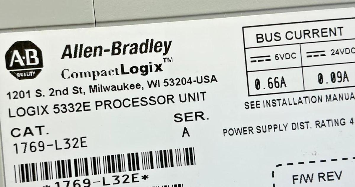 Used Allen Bradley 1769-L32E Ser A Ethernet Processor Controller 750KB Memory w/ Key