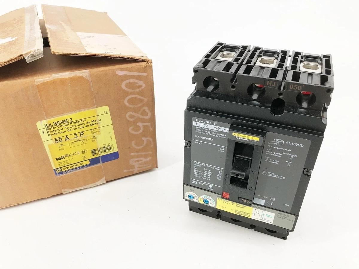 New Square D HJL36050M72 PowerPact Circuit Breaker 50A 600V 3P HJ 050