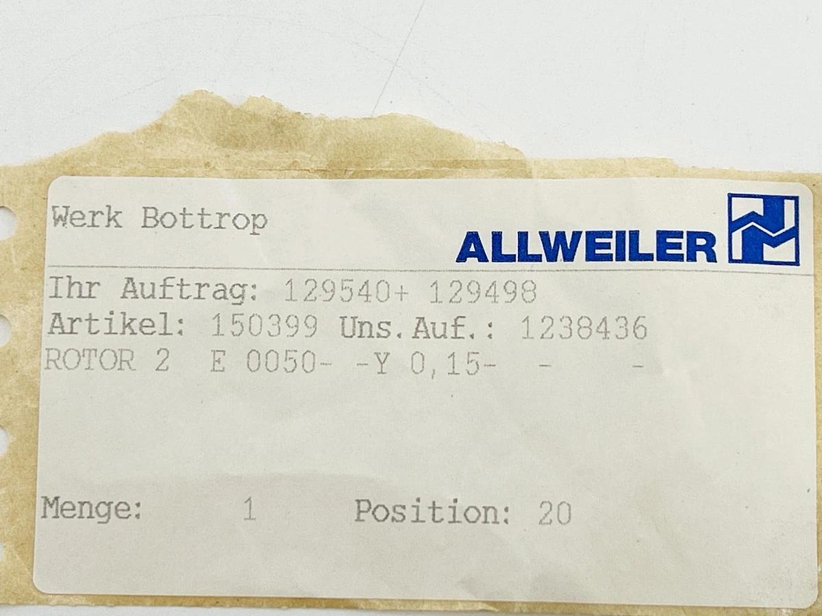 New Allweiler 129540+ 129498 Pump Rotor Shaft 150399- No Box