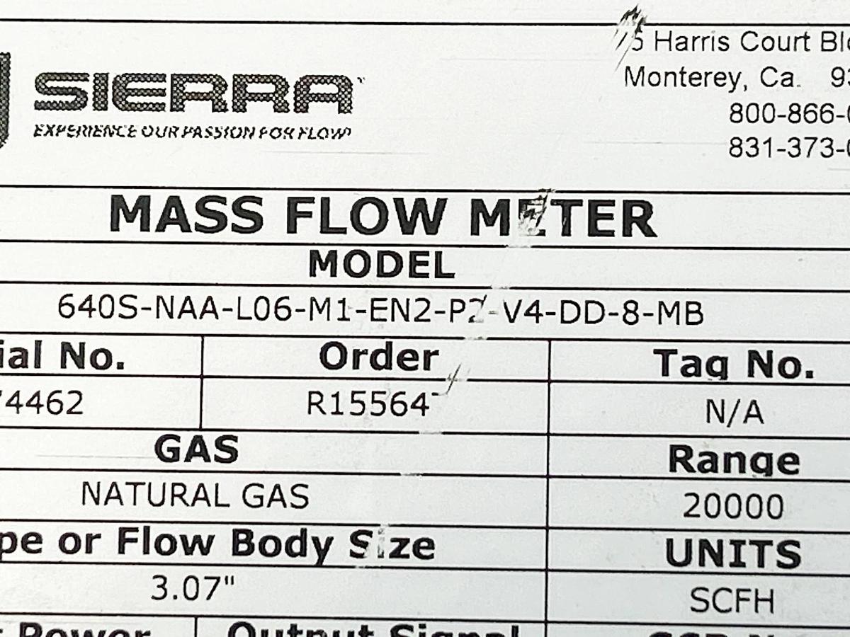 Used Sierra 640S-NAA-L06-M1-EN2-P2-V4-DD-8-MB Mass Flow Meter 30V 500PSIG