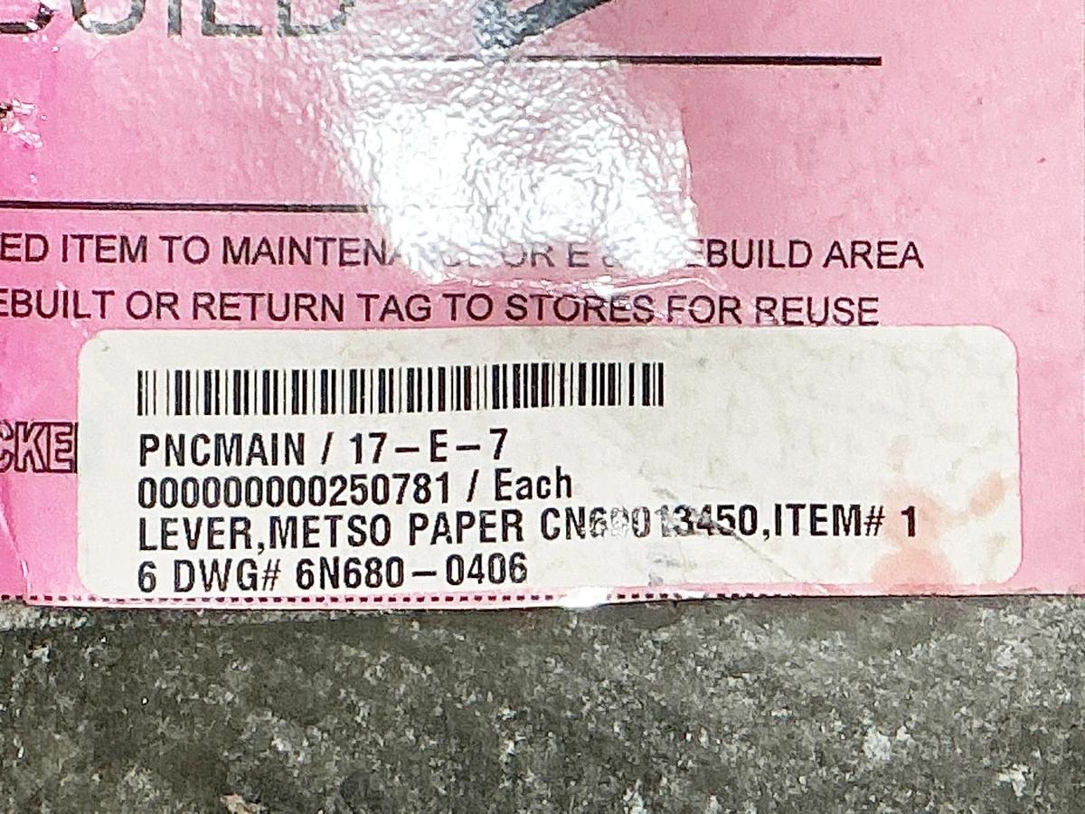 Used Metso Paper CN69013450 Item 1 6 DWG 6N680-0406 Lever