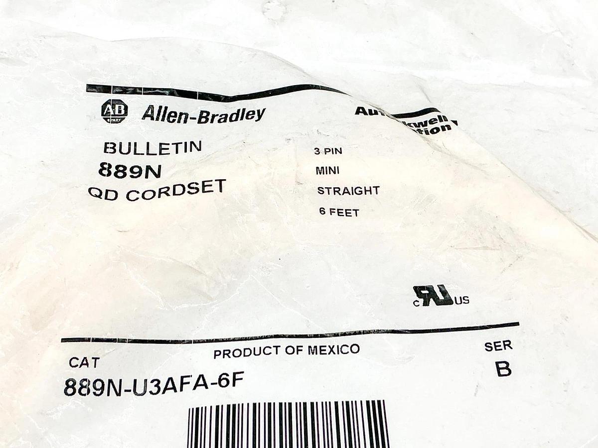 New Allen Bradley 889N-U3AFA-6F QD Cordset 3Pin Mini Straight 6' Ser.B