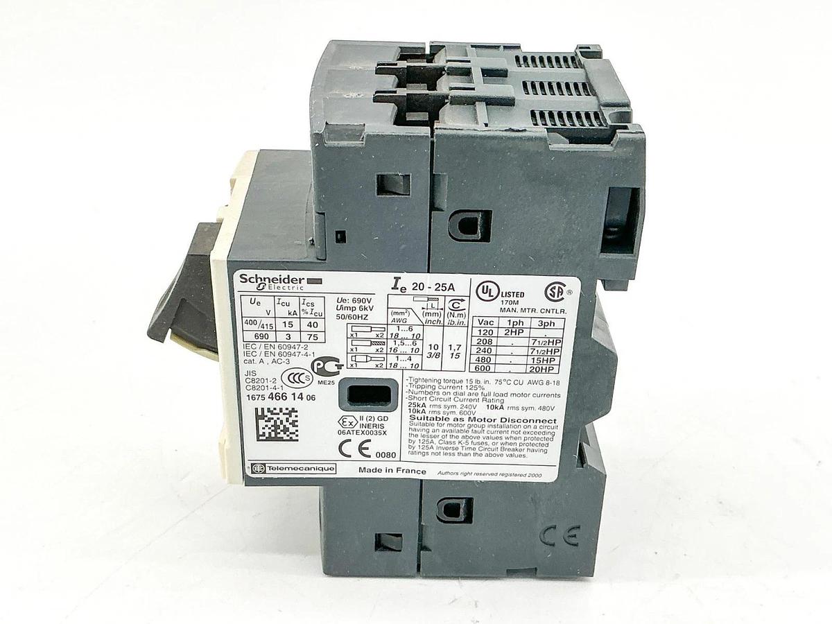New Schneider Electric GV2ME22 Motor Circuit Breaker 690V 20-25A 20HP 034325