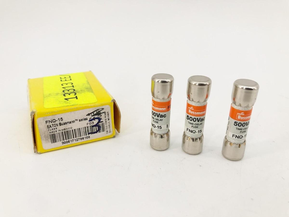 Box of 3 New Bussmann FNQ-15 Time Delay Fuses 15A 500VAC