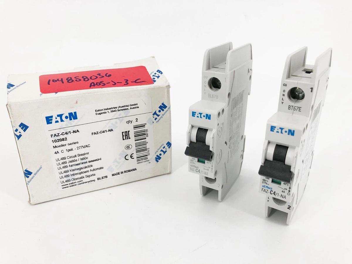 Box of 2 New Eaton FAZ-C4/1-NA Circuit Breakers 1 Pole 277V 4A