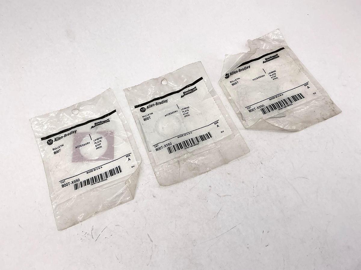 Lot of 3 New Allen Bradley 800T-X550 Ser A Legend Plate Stop Red Accessory
