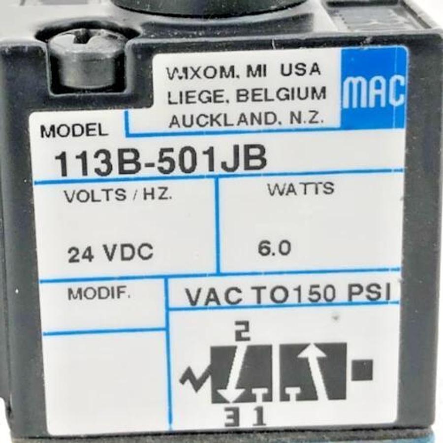 New MAC Valves 113B-501JB Solenoid Valve 3-Way 24VDC 6W 1/4" NPTF - No Box