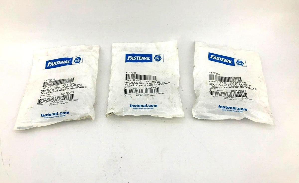 Lot of 9 New Fastenal 1177309 Stainless Steel Hex Cap Screw 5/8"-11 x 1-1/2"