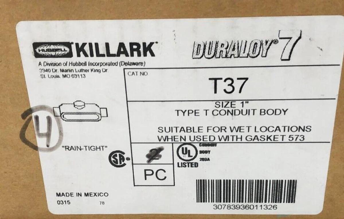 Box of 2 New Killark T37 Conduit Bodies 1" Trade Size