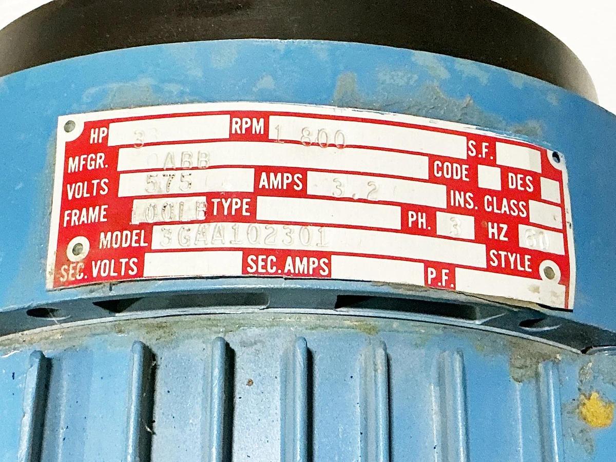 Used ABB 3GAA102301 Electric Motor 3HP 575V 1800RPM 3PH 3.2A