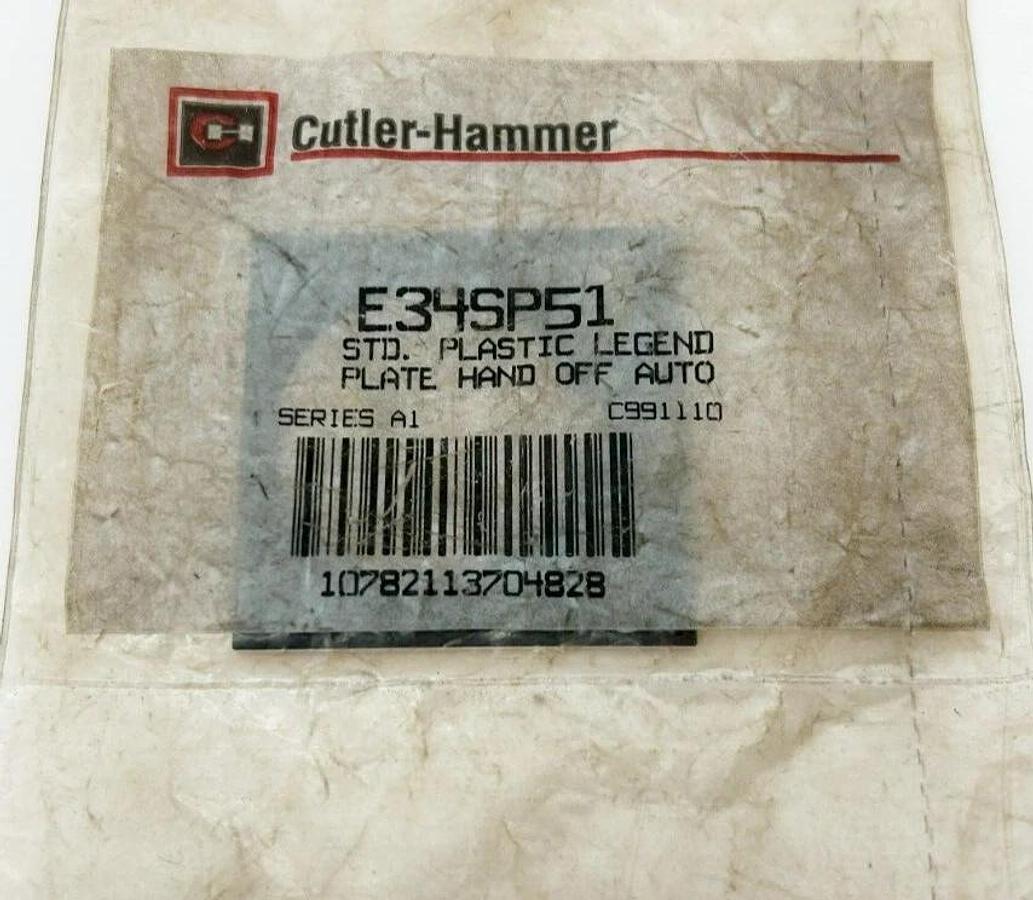 Lot of 2 New Eaton Cutler Hammer E34SP51 Legend Plates, HAND OFF AUTO