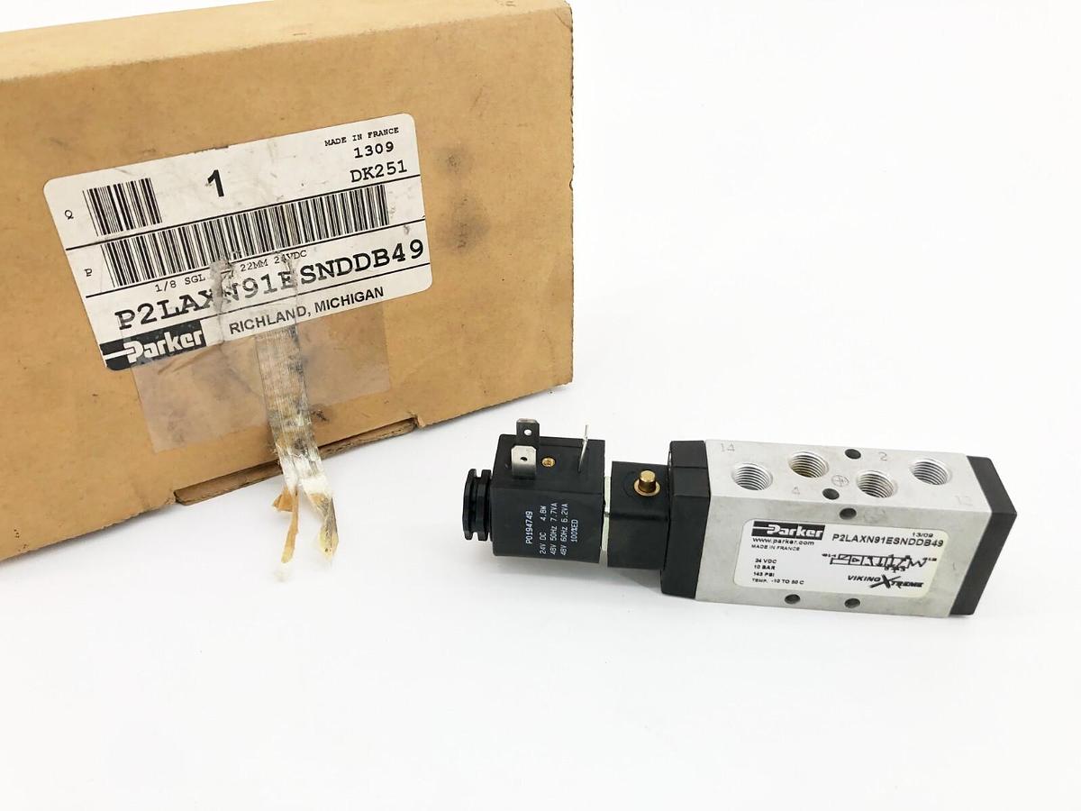 New Parker P2LAXN91ESNDDB49 Solenoid Valve 1/8" NPT 24VDC 145psi
