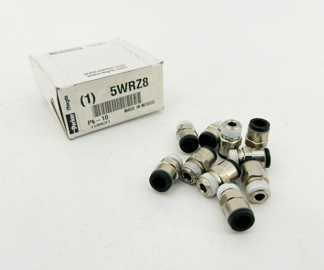 Box of 10 New Parker 5WRZ8 Male Connectors, 6mm Tube OD, 1/8 in Pipe Size