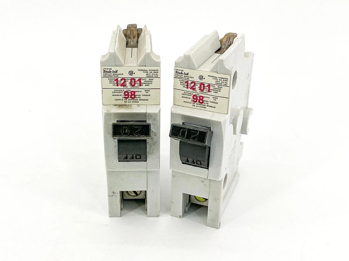 New Lot of 2 Federal Pioneer LR12188 Circuit Breaker 20A 120/240V 1P - No Box
