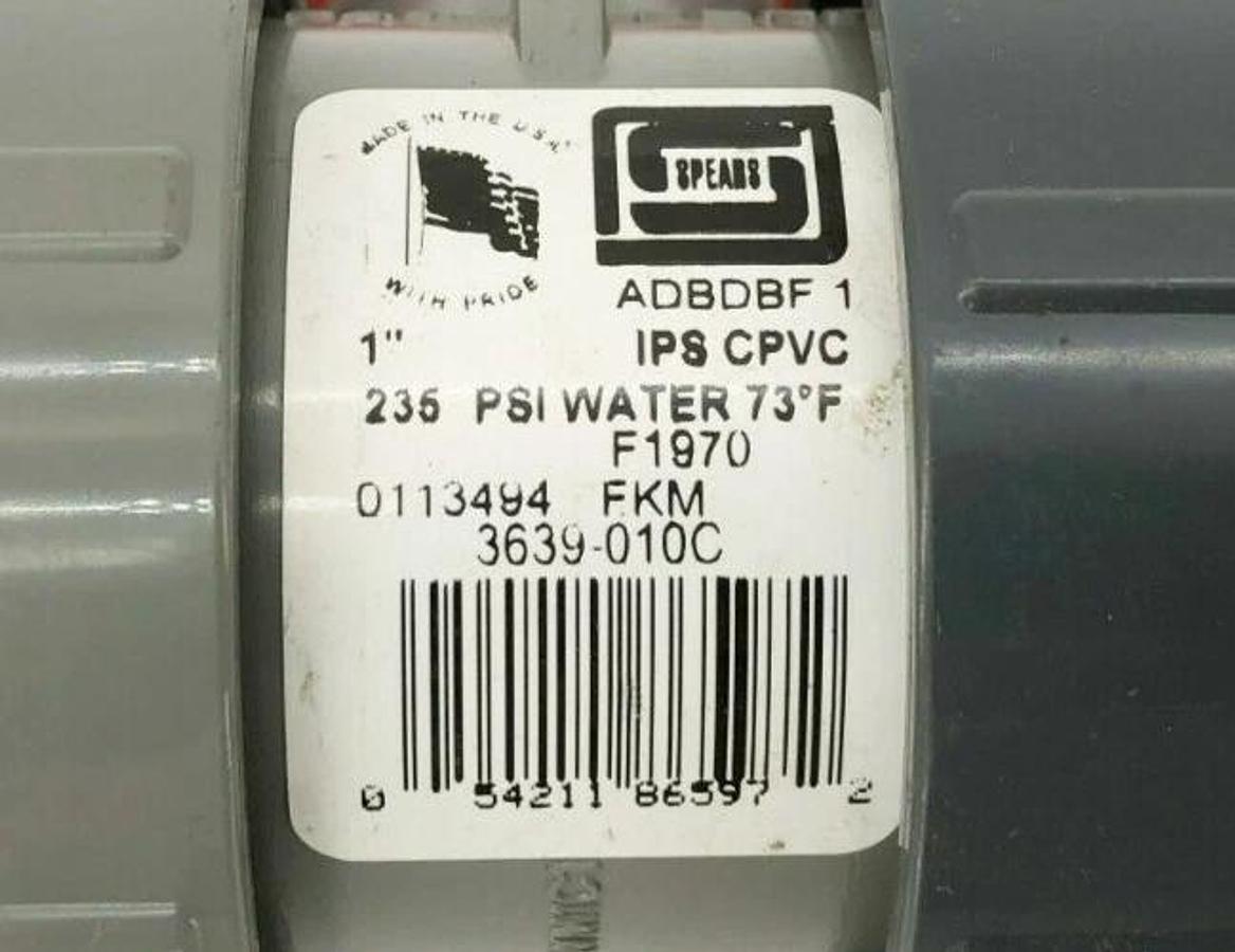 New Spears 3639-010C Socket Ball Valve 1" 235psi
