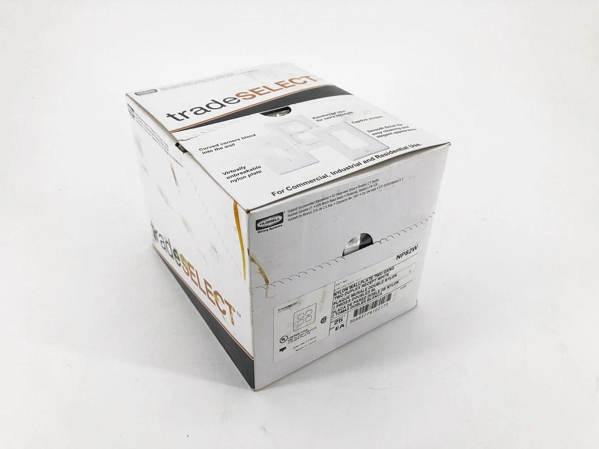 Box of 25 New Hubbell NP82W 2-Gang Wallplates White Nylon