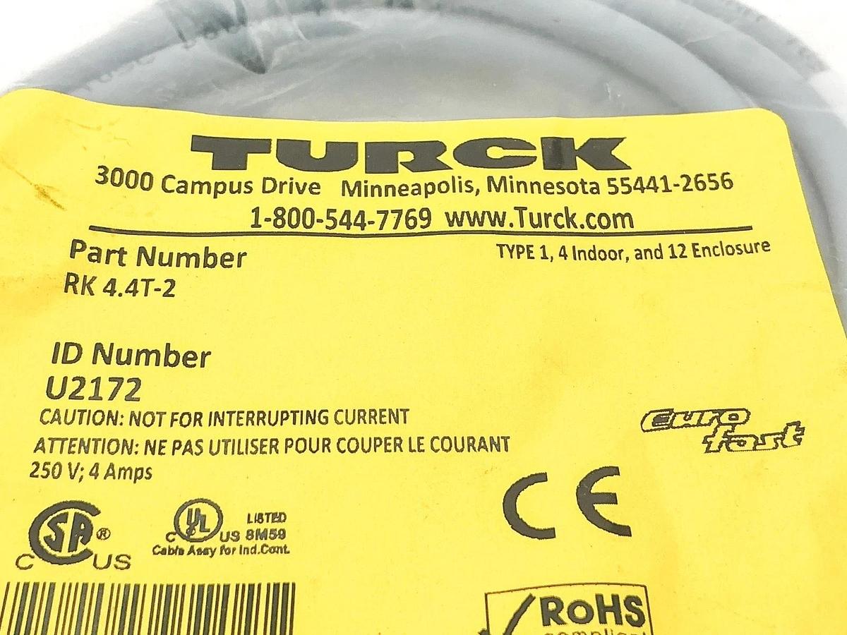 New Lot of 3 Turck RK 4.4T-2 Cordset 250V 4A U2172