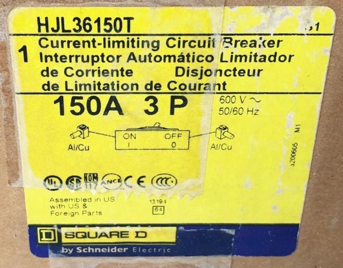 New Square D HJL36150T Circuit Breaker 150A 3P 600V PowerPact HJ 150