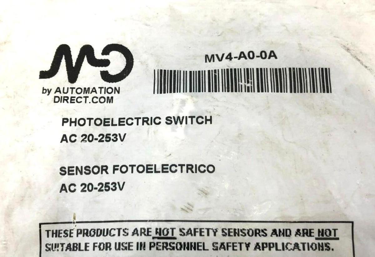 New Automation Direct MV4-A0-0A Photoelectric Sensor, 20-253VAC, 200mm Range