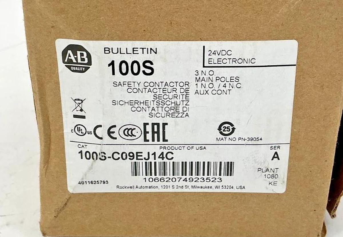 New Allen Bradley 100S-C09EJ14C Ser A Safety Contactor 1NOC/4NCC 9A Coil 24VDC
