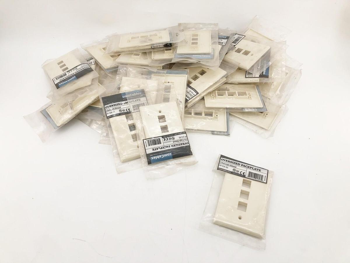 Lot of 35 New comCables FP-3LA-OS Oversized Faced Plates 3-Port Light Almond