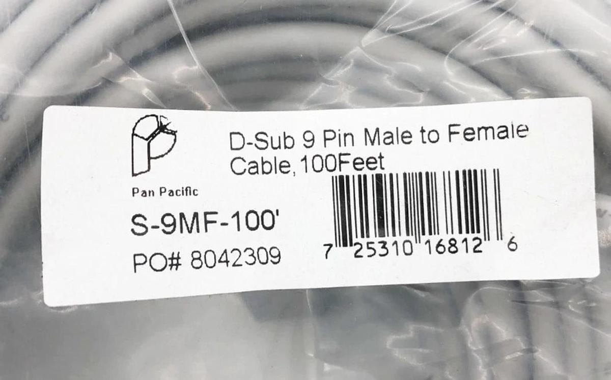 New Pan Pacific S-9MF-100' DB9 Male to DB9 Female Serial Cable 100FT.