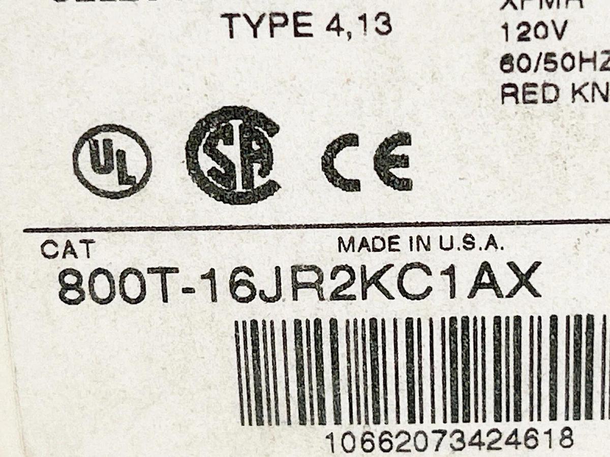 New Allen Bradley 800T-16JR2KC1AX 30MM 3 POS Red 120V Ser.U