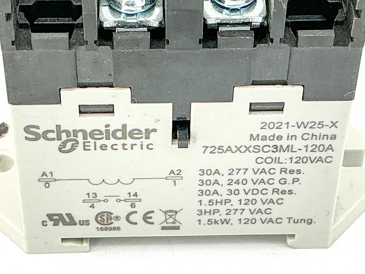 New Schneider 725AXXSC3ML-120A Power Relay 120Vac 30A 3HP -No Box