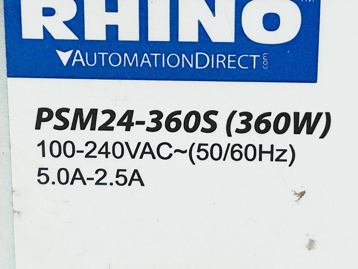 Used Rhino PSM24-360S Power Supply 5A 240VAC 50/60Hz 1 Phase 35MM Din Rail Mount