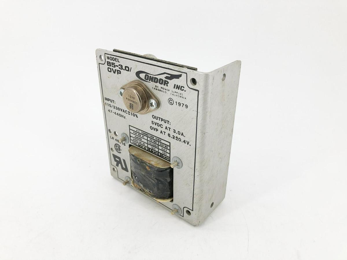 Used Condor B5-3.0/OVP Power Supply Input: 115/230VAC Output: 5VDC 3A