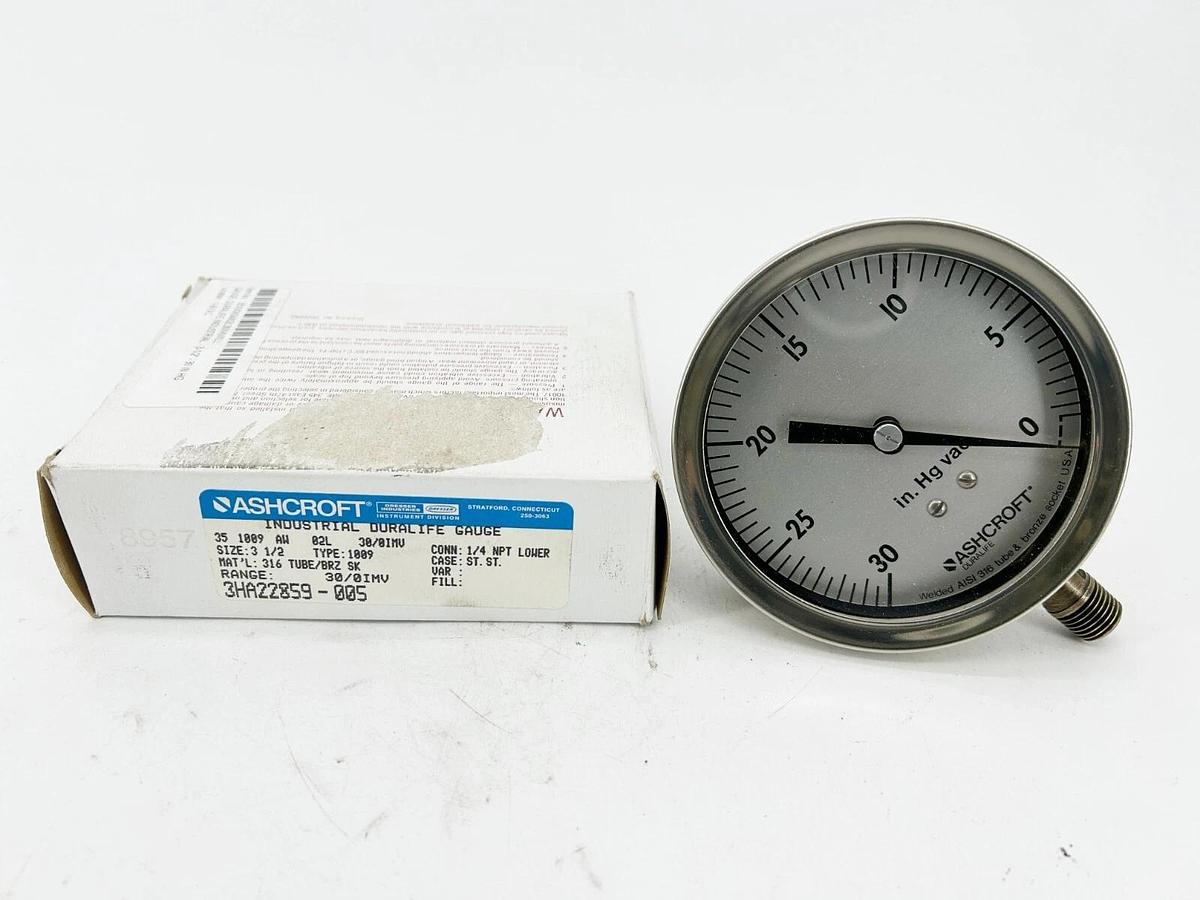 New Ashcroft 35-1009-AW-02L-30/0IMV Pressure Gauge 3-1/2" Dial 30-0IMV 1/4"