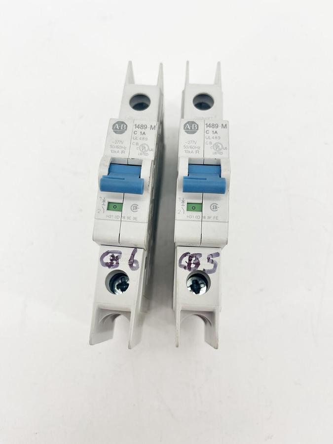 Used Lot of 2 Allen Bradley 1489-M1C010 Ser. D Miniature Circuit Breakers 1A 240V 1P