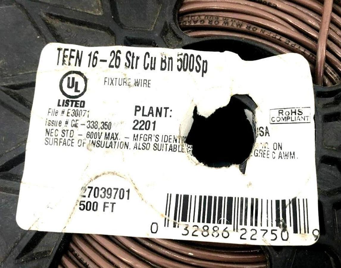 New Southwire TFFN 16-26 Str Cu Bn 500Sp Copper Wire, 600V, Brown, 500Ft Roll