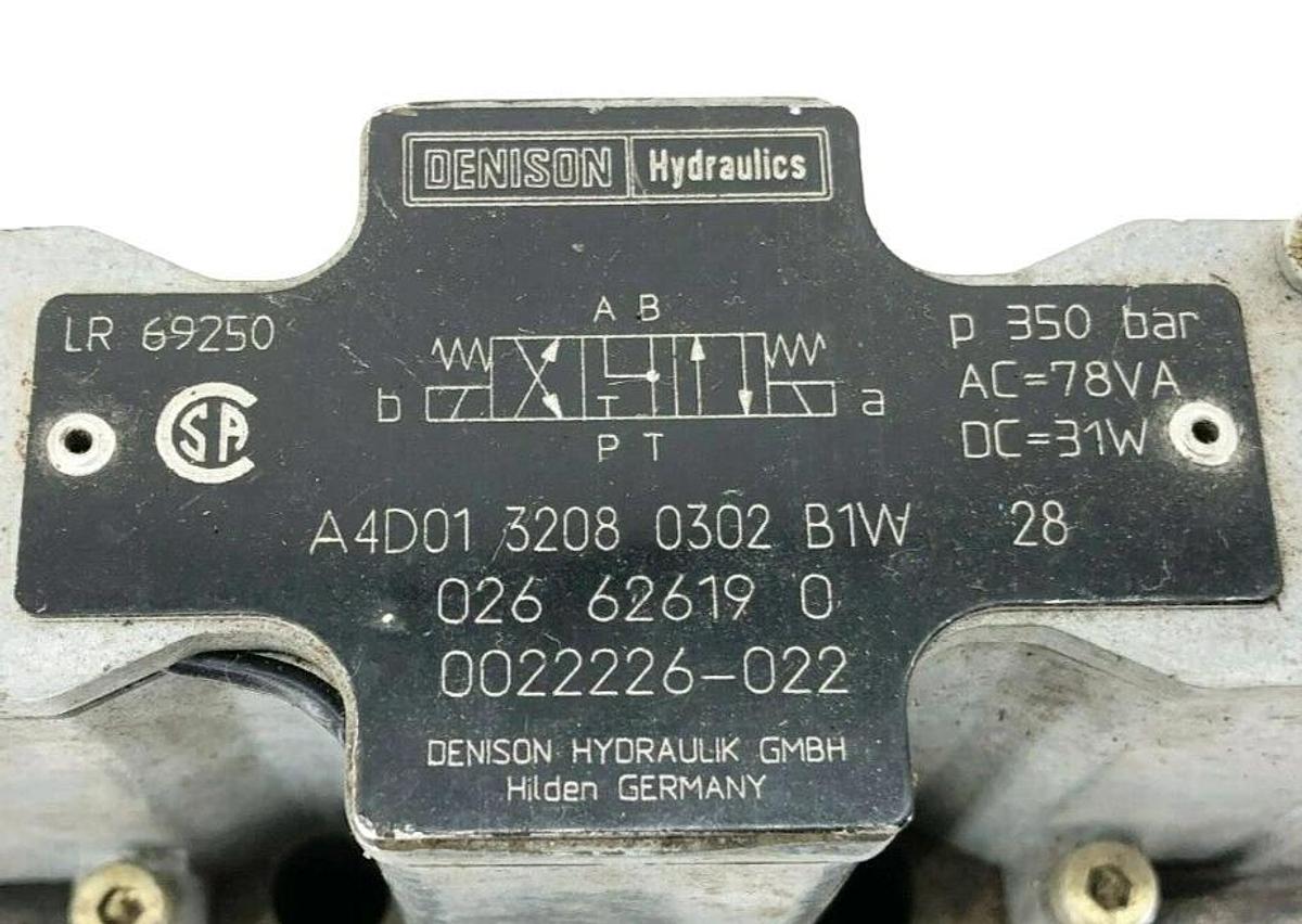 Used Denison Hydraulics A4D03-3B03-0303-10A1W01-1028 Directional Valve 115V Coils