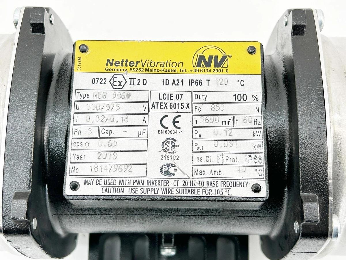 New Netter Vibration Neg-5060 Electric Vibrator 3PH 400V 3000RPM - No Box