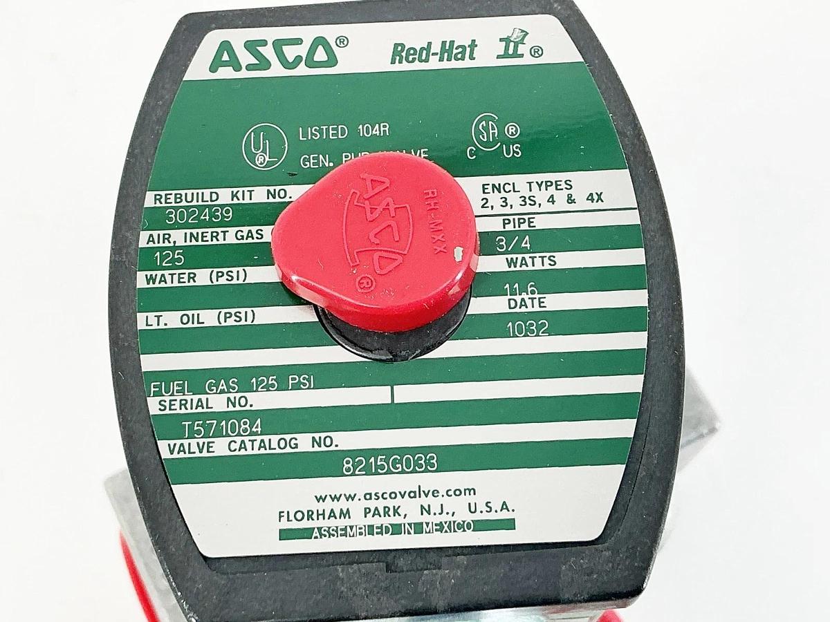 New Asco 8215G033 24VDC Solenoid Valve 125PSI 3/4" Pipe 11.6W - No Box
