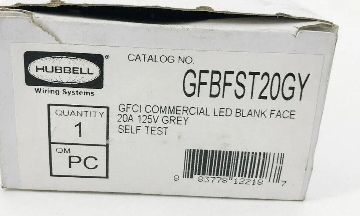 New Hubbell GFBFST20GY GFCI Commercial LED Blank Face 20A 125V Grey