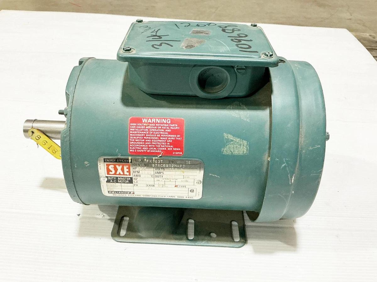Used Reliance B78C6912M-PT Electric Motor 3/4HP 575V 1140RPM FK143T Frame