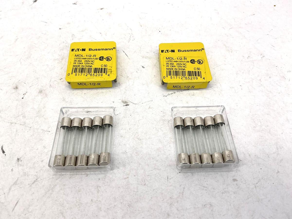 Lot of 10 New Bussmann MDL-1/2-R Glass Fuse 1/2A 250V