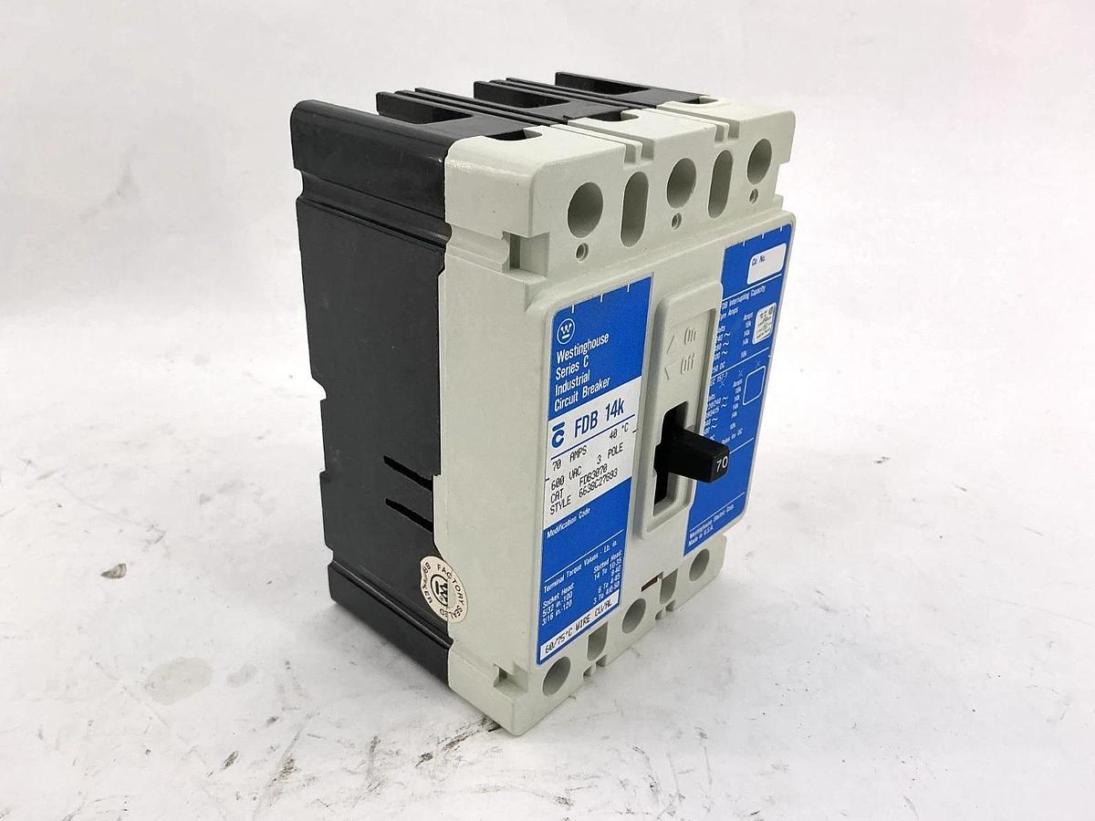 New Westinghouse FDB3070 Ser C Industrial Circuit Breaker 3-Pole 40C 70A 600V