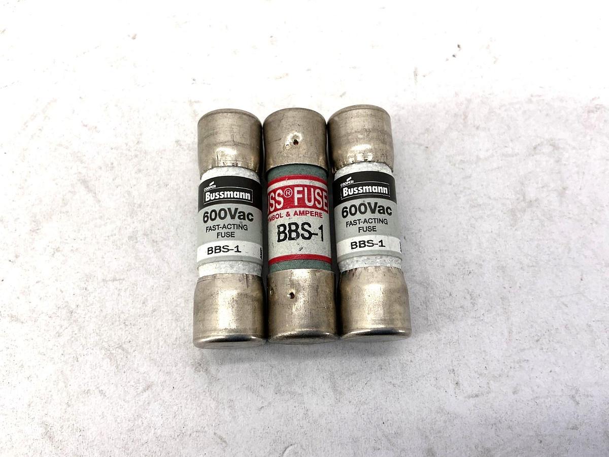 Lot of 3 New Bussmann BBS-1 600Vac Fast-Acting Fuse 1A 600V