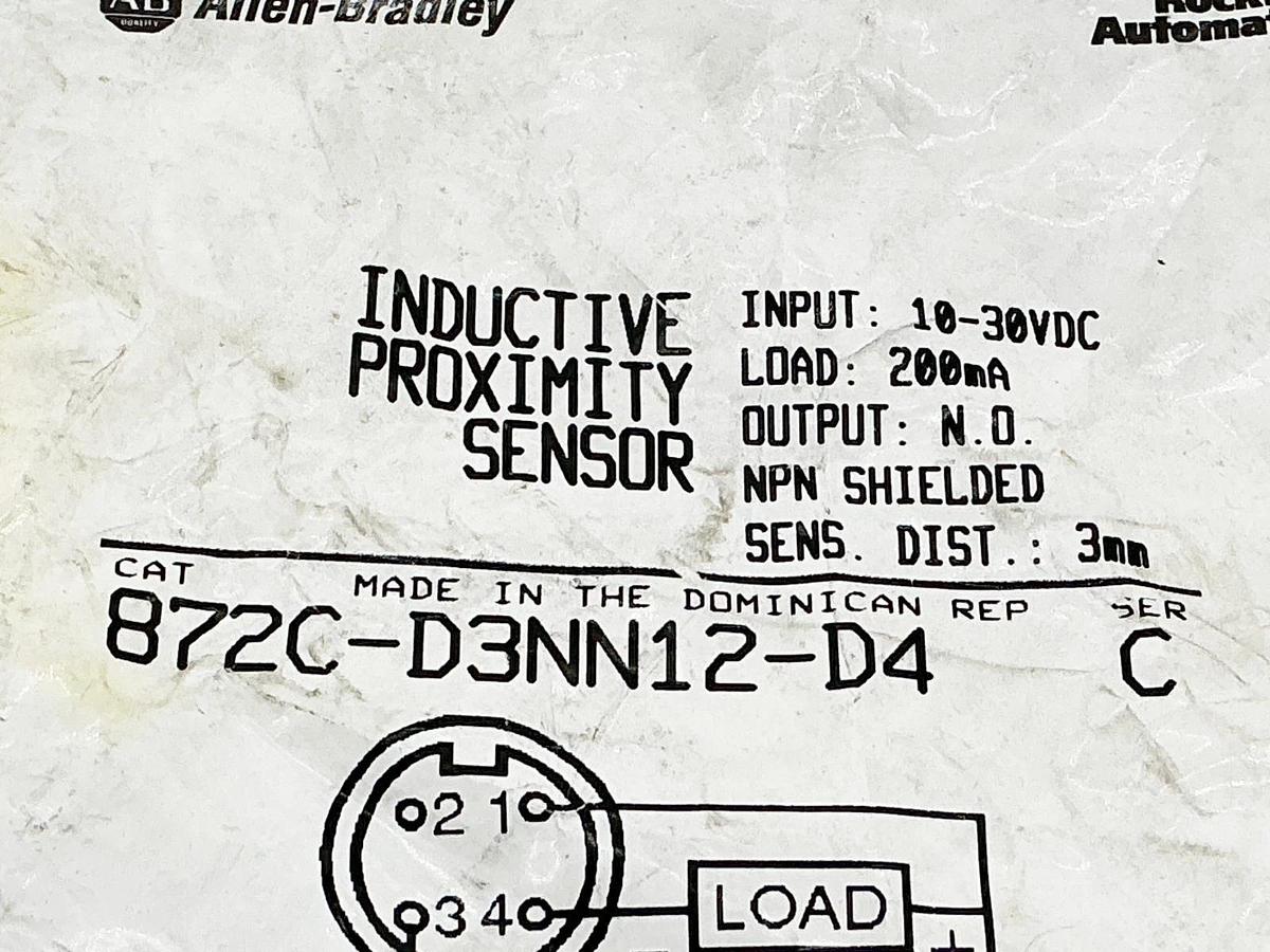New Allen Bradley 872C-D3NN12-D4 Inductive Proximity Sensor 30VDC 3MM Sens Ser.C