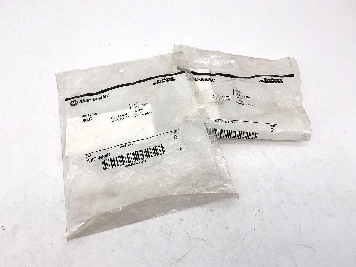 Lot of 2 New Allen Bradley 800T-N64R Ser B Red LED Lamp 120V Wedge Base