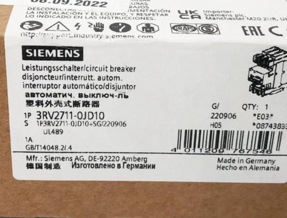 New Siemens 3RV2711-0JD10 Motor Protection Breaker 3 Pole 690V 1A