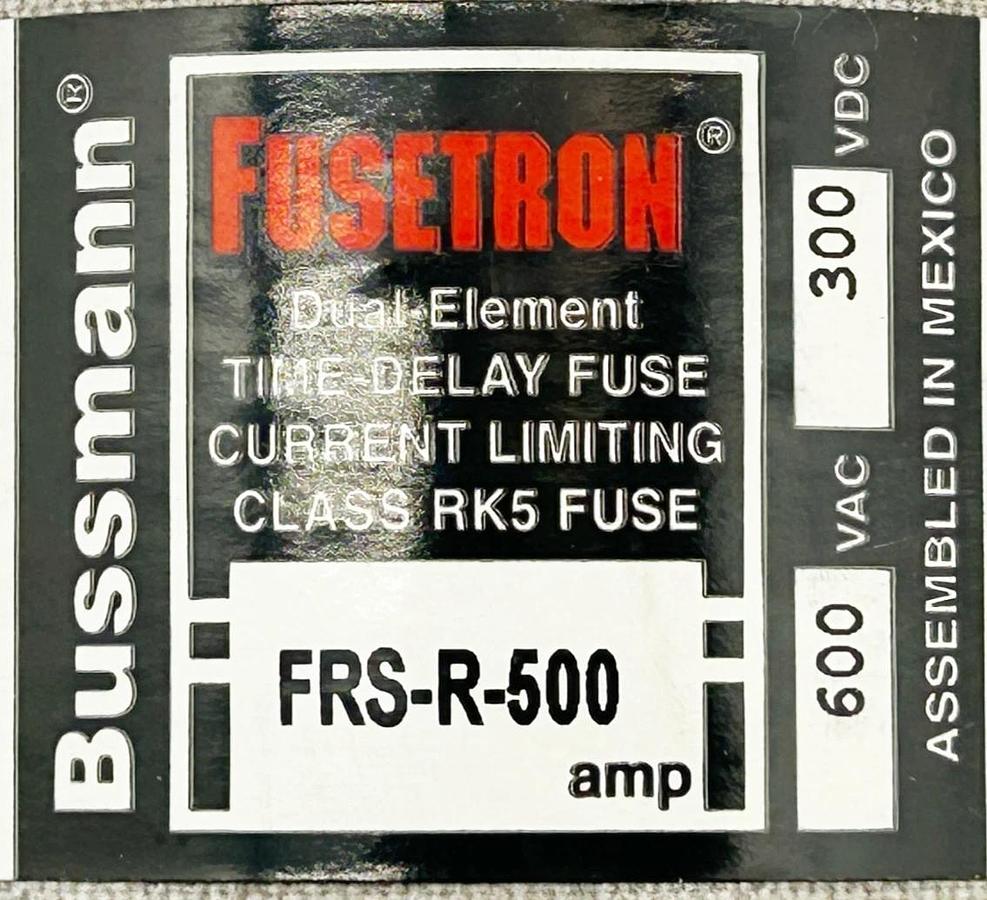 New Bussmann FRS-R-500 Dual Element Time Delay Fuse 500A 600V Class RK5 - No Box