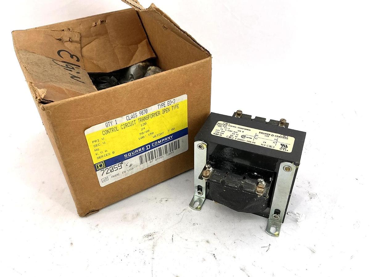 New Square D 9070EO-3 Control Circuit Transformer .15kVA Pri. 120V Sec. 24V