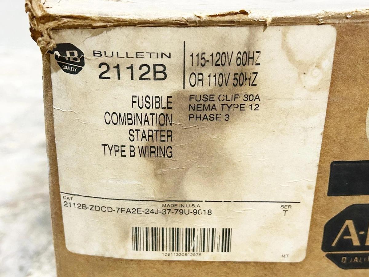 New Allen Bradley 2112B-ZDCD-7FA2E-24J-37-79U-9018 Fusible Combination Starter
