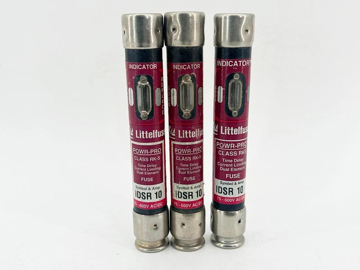 New Lot of 3 Littelfuse IDSR-10 Time Delay Dual Element Fuse 10A 600V Class RK5